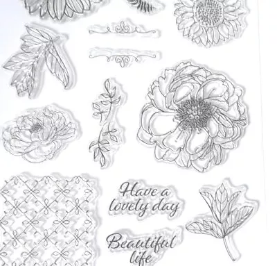 Open Flower & Leaves Clear Stamp Set -  Scrapbook  Journal Card Making Craft • £5.99