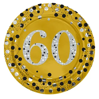 60th Birthday Paper Plates Age 60 60th Gold Silver Sparkle 23cm Party Plate X 8 • £3.99
