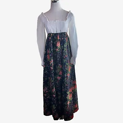 Vintage Boho Prairie Dress Womens 7 Floral Eyelet Lace Maxi Mr Mort Stan Herman • $64.12