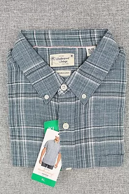 Weatherproof Vintage Men's Short Sleeve Linen Woven Shirt Blue Size XL Plaid NWT • $16.95