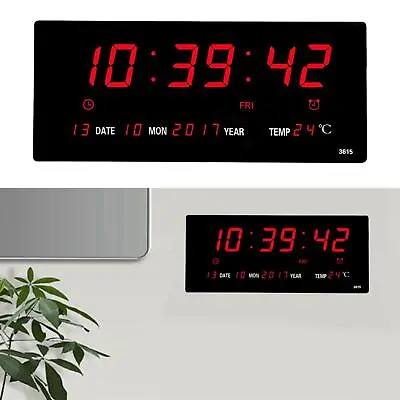 Digital Wall Alarm Clock With Date Indoor Temperature Display Office Wall LED • £22.52