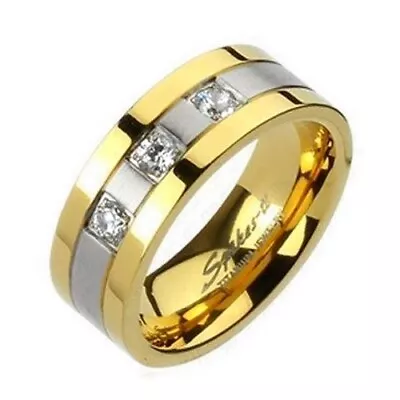 Titanium Simulated Diamond Gold / Matte Accent Mens Wedding Band Ring • $17.99