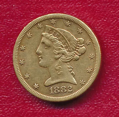 1882-s $5 Liberty Head Half Eagle Gold Coin **very Nice Lightly Circulated** • $598