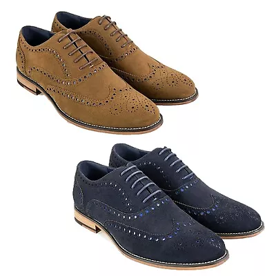 Mens Genuine Smart Suede Navy And Tan Shoes Formal Casual Wedding Footwear • £33.96