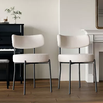 White Dining Chairs Set Of 2 Mid-Century Modern Kitchen Room Curved Back • $191.49