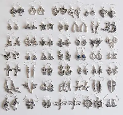 Multiple Style Antique/Tibetan Silver Plated Charm Dangle Earrings • £3.20