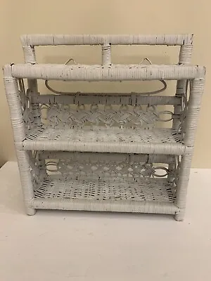 Wicker Rattan Boho Cottage Shabby Chic Wall Shelf White Bathroom Bedroom Vintage • $25.46