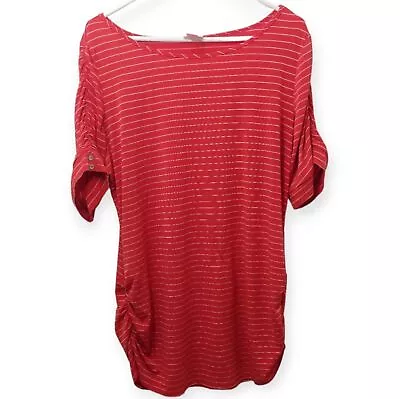 Motherhood Maternity Short Sleeve Blouse XL Red White Striped • $10.56