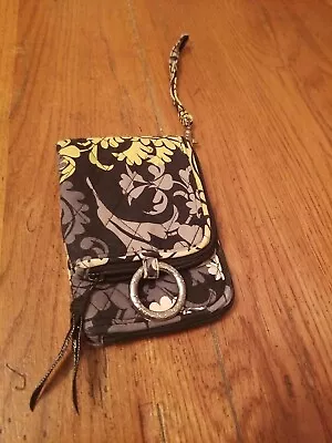 Vera Bradley Folding Wristlet Wallet Quilted Fabric Black Gray Yellow Baroque  • $24.99