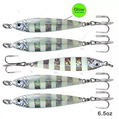 5pcs Glow Silver 6.5oz Fishing Mega Live Bait Metal Lures Luna Jigs Holographic • $41.94