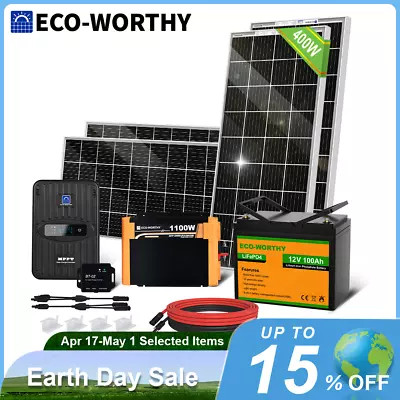 ECO-WORTHY 1.8KWH Solar Panel Kit 400W 12V Off Grid RV With Battery And Inverter • $54.39