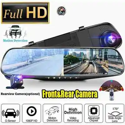 Rearview Mirror Car DVR Dual Dash 1080P HD Cam Camera Front Rear Video Recorder • $21.99