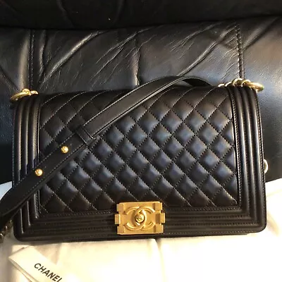 Chanel Boy Bag - New Medium Size - Black Lambskin - EUC • $7000
