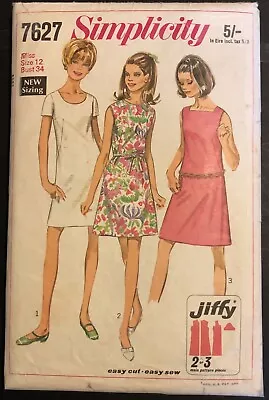 Vintage Sewing Pattern Simplicity 7627 60s A Line Shift Dress Part Cut Sz 12 • £3.50