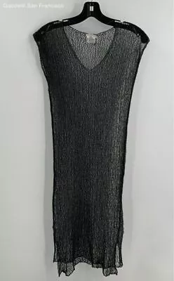 Dries Van Noten Womens Black Wool Blend Crochet Sleeveless Shift Dress Medium • $46