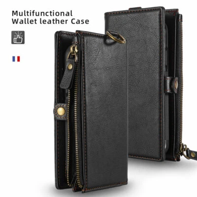 $39.99 • Buy IPhone 8 7 Plus Soft Leather Removable Zip Wallet Flip Card Slot Case Coin Wall