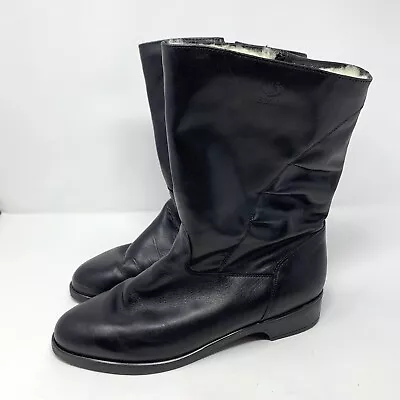 Blondo Vintage Black Leather Mid Low Heel Boots Side Zip Wool Lined Womens 11 • $44.99