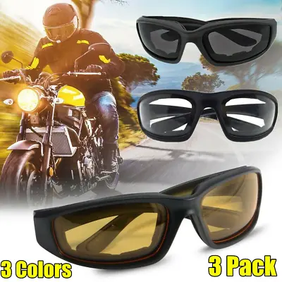 3PACK Gray+Clear+Yellow Riding Motorcycle Glasses Anti-UV Glasses Sunglasses US • $8.29