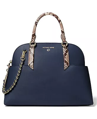 ❤️ Michael Kors  Hudson Large Leather Dome Navy/Gold Satchel • $335