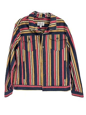 Sun + Stone Trucker Jacket Striped Cotton Multicolor Metal Buttons Mens XL NWT • $30
