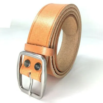 Genuine Leather Belt NO Hole Pin Buckle Stainless Steel Cow Hide Work 38mm Brown • $33.20