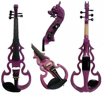 SONG Carved Dragon Scroll Purple Color 5 Strings 4/4 Electric Violin E-Violin • $299