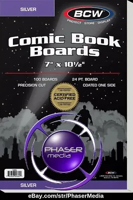 BCW Silver Comic Book Boards 7  X 10-1/2  (100 BOARDS) Acid-Free Backing 1-BBSIL • $22.95