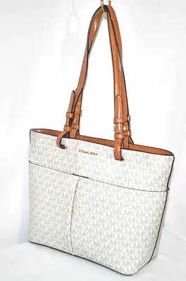 Michael Kors Bedford Medium TZ Pocket Faux Leather Tote -Vanilla • $89.59