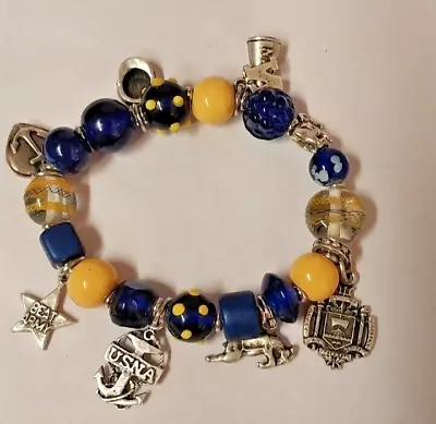 Us Navy Blue & Yellow  Murano Glass Army Vs Navy Charm Bracelet 8  • $14.99