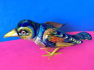 Vintage 50's Kohler GERMANY Mechanical Metal Tin Wind Up Singing Bird Raven • $120