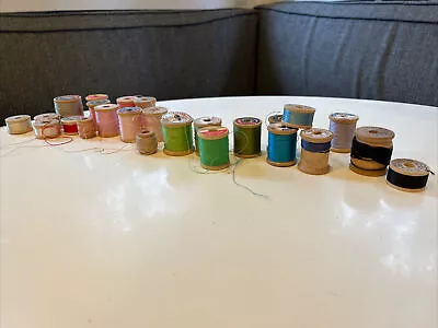 Lot 25 Vtg Spools Thread- Corticelli Coats & Clarks Most Silk Some Cotton/Poly • $39.99