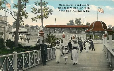 Postcard Pittsburg Pennsylvania Main Entrance Bridge West View Park  23-6759 • $13.99