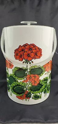 $24.99 • Buy Vintage Georges BRIARD LARGE ICE BUCKET Red Geranium Floral Padded Lid Insulated