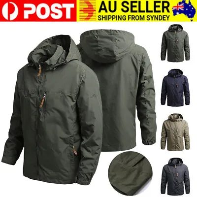 Men Outdoor Waterproof Jacket Breathable Hooded Jacket Tactical Windbreaker Coat • $31.30