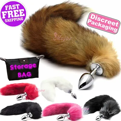 Stainless Steel ANAL BUTT PLUG Faux Fur Fox Cat Tail Metal Sex Toy White Pink • $9.99