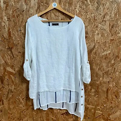 #A43 Fenella Women's Linen/Cotton White 3/4 Sleeve Blouse (Size L) • £18.99