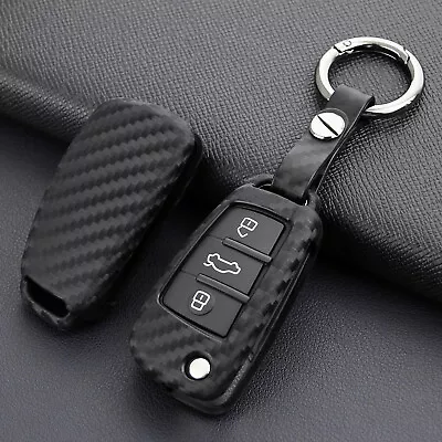 Flip Key Fob Chain Case Cover Carbon Fiber Accessories For Audi A1 A3 S3 Q3 Q7 • $8.79