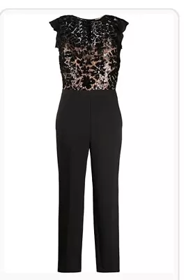 MICHAEL MICHAEL KORS Black Sequin Lace Jumpsuit Uk Size 10 • £0.99