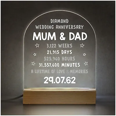 £14.99 • Buy 60th Anniversary Gift Parents Grandparents LED Light Sign 60 Years Married Gift