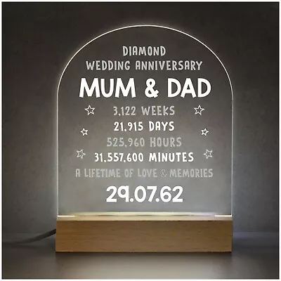 £14.99 • Buy 60th Anniversary Gift Parents Grandparents LED Light Sign 60 Years Married Gift