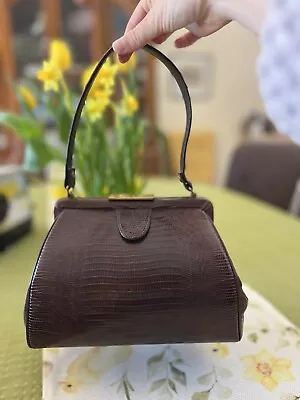 1940s Genuine Lizard Skin Brown Leather Hand Bag • $38.24