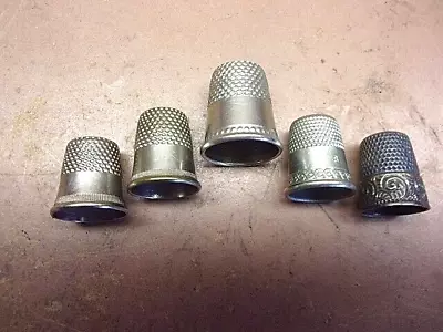 5 Vintage Metal Sewing Thimbles 1 Larger 1 Very Decorative Nice Old Lot FREE S/H • $18.99