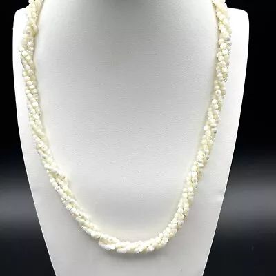 Vintage Mother Of Pearl MOP Seed Beads Triple Twisted Strand Necklace 19 3/4  • $5.50