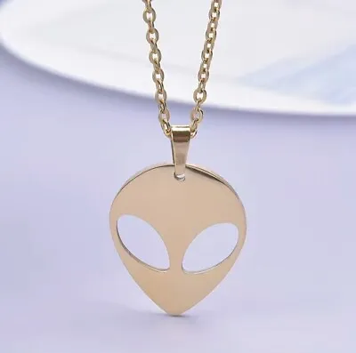 UFO Collection: Gold Plated Stainless Steel Alien Head Pendant & Chain • $5.99