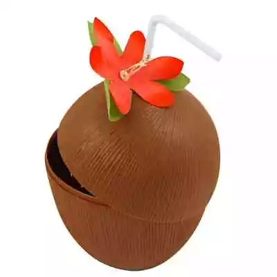 Hawaiian Reusable Coconut Cup With Flower And Drinking Straw • £4.49