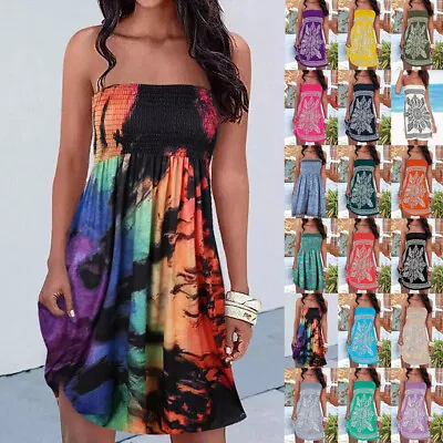 £3.59 • Buy Ladies Women's Summer Dresses Bandeau Mini Dress Strapless Beach Cover Up Dress