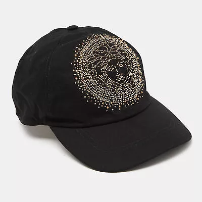 Versace Black Studded Medusa Cotton Blend Baseball Cap Size 57 • $168