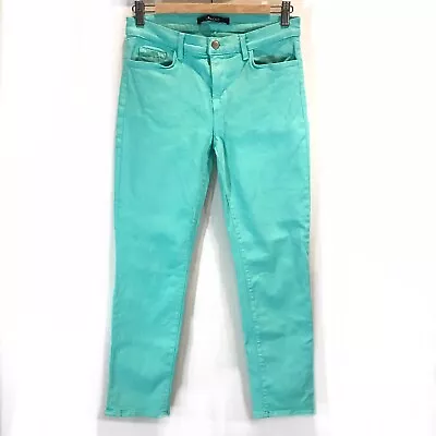 J Brand Verde Cropped Rail Teal Stretch Mid Rise Skinny Ankle Jeans 90's Size 29 • $19.98