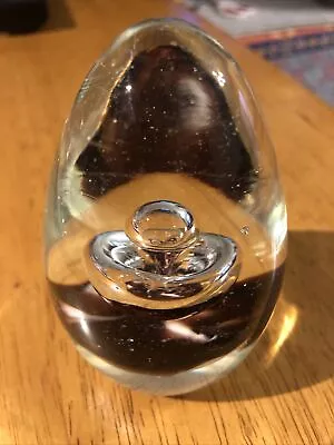 Vintage Glass Egg Art Glass Large Paperweight  Clear White Brown 5x3 • $17