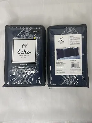 Set 2 Echo NY Shibori Euro Sham 26  X 26  Navy Embroidered NEW Orig $40 • $39.50